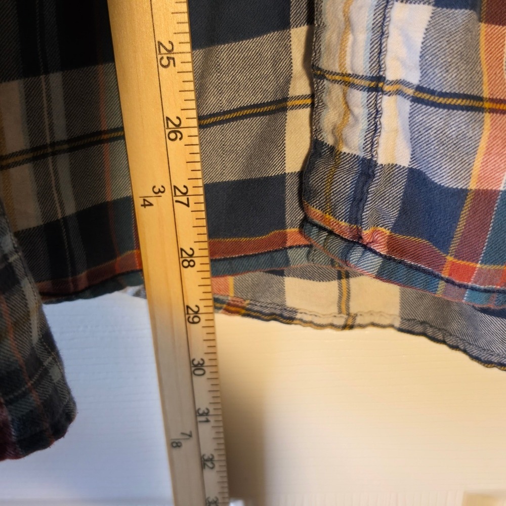 Vintage GUESS Pearl Snap Western Plaid Shirt Blue Orange Contrast Yoke Flannel - Picture 9 of 10